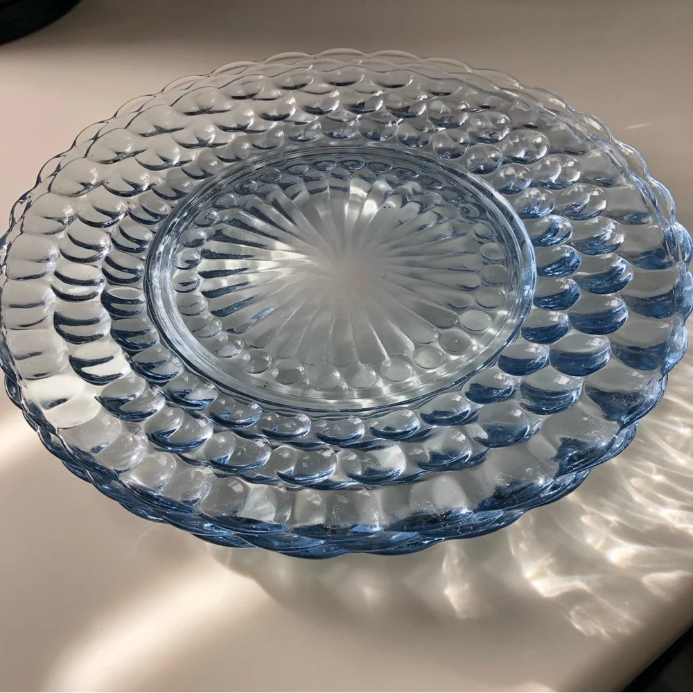 Vintage Anchor Hocking Blue | Sapphire Bubble Plates- Dinner- Two 9 3/8